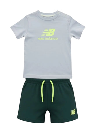 New Balance completo neonato T-shirt e shorts celeste verde petrolio