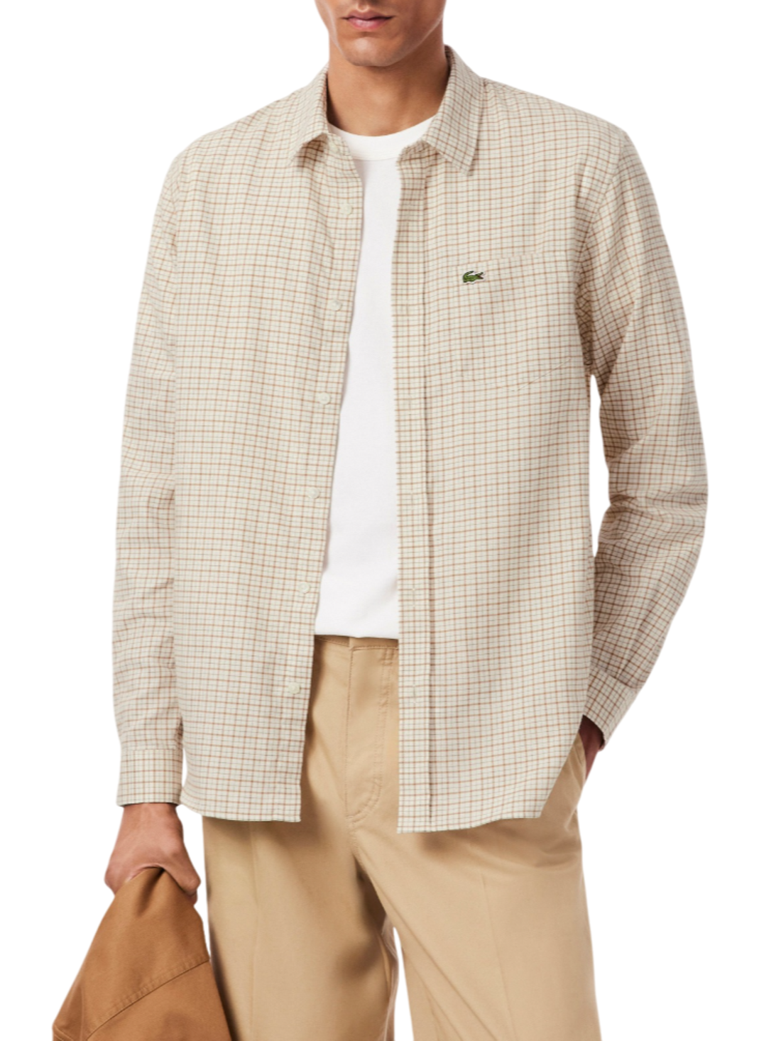 Lacoste camicia in fantasia scozzese panna beige