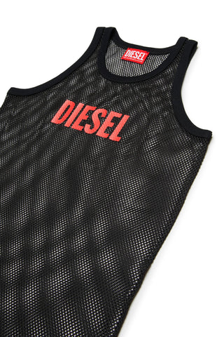 Diesel canotta bambina a rete con logo nero