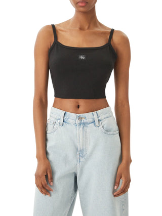 Calvin Klein Jeans canotta crop donna a costine nero