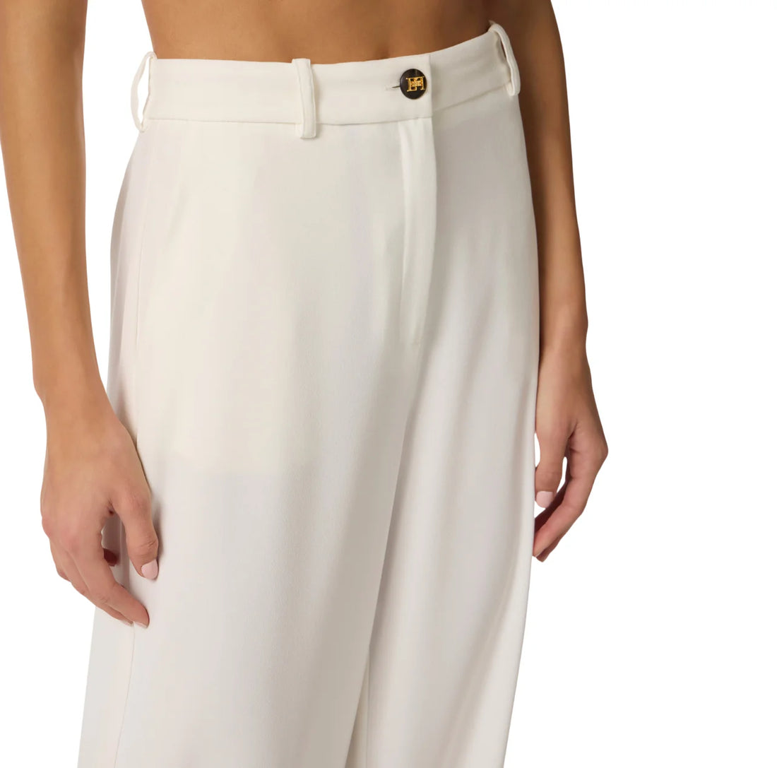 Elisabetta Franchi pantaloni gamba larga tessuto crepe panna