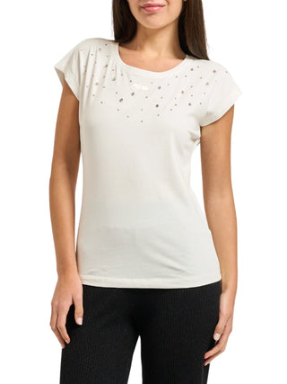 Yes Zee T-shirt manica corta con strass panna