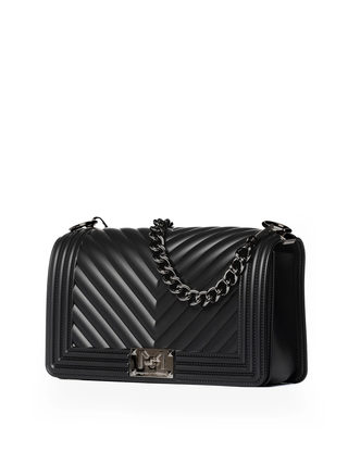 Marc Ellis borsa Flat M in gomma trapuntata nero argento FLAT M 25 BLACK-CDF MARC ELLIS 