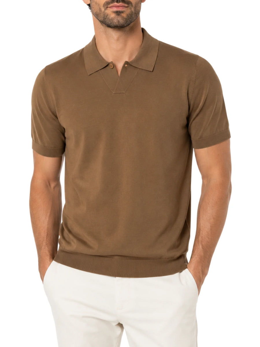 Opificio polo uomo manica corta in cotone crepe marrone