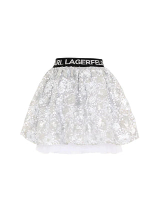 Karl Lagerfeld gonna corta bambina con ricami paillettes argento