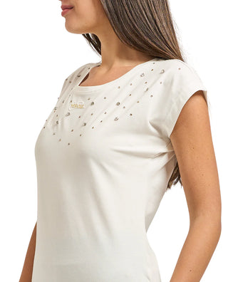 Yes Zee T-shirt manica corta con strass panna