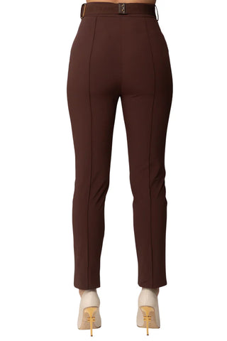 Elisabetta Franchi pantaloni slim in tessuto tecnico marrone
