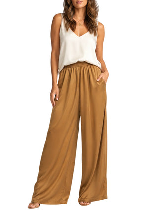 Vicolo pantaloni gamba larga satin donna marrone caramello