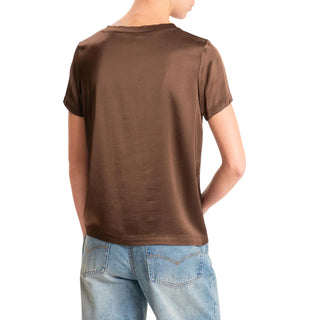 Vicolo T-shirt donna in raso manica corta marrone