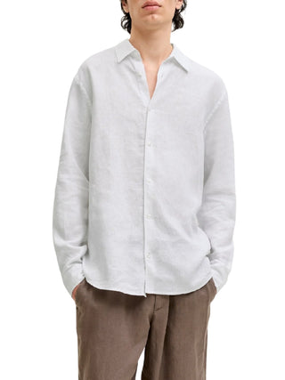 Jack&Jones camicia in lino uomo manica lunga bianco