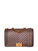 Marc Ellis borsa Flat M in gomma trapuntata marrone oro
