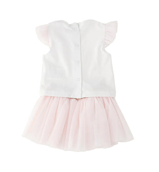 iDo completo neonata T-shirt e gonna in tulle bianco rosa