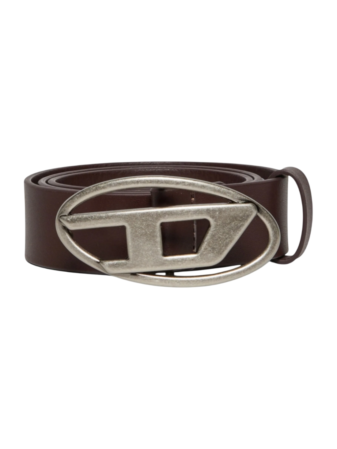 Diesel cintura in pelle h3 con placca logo marrone