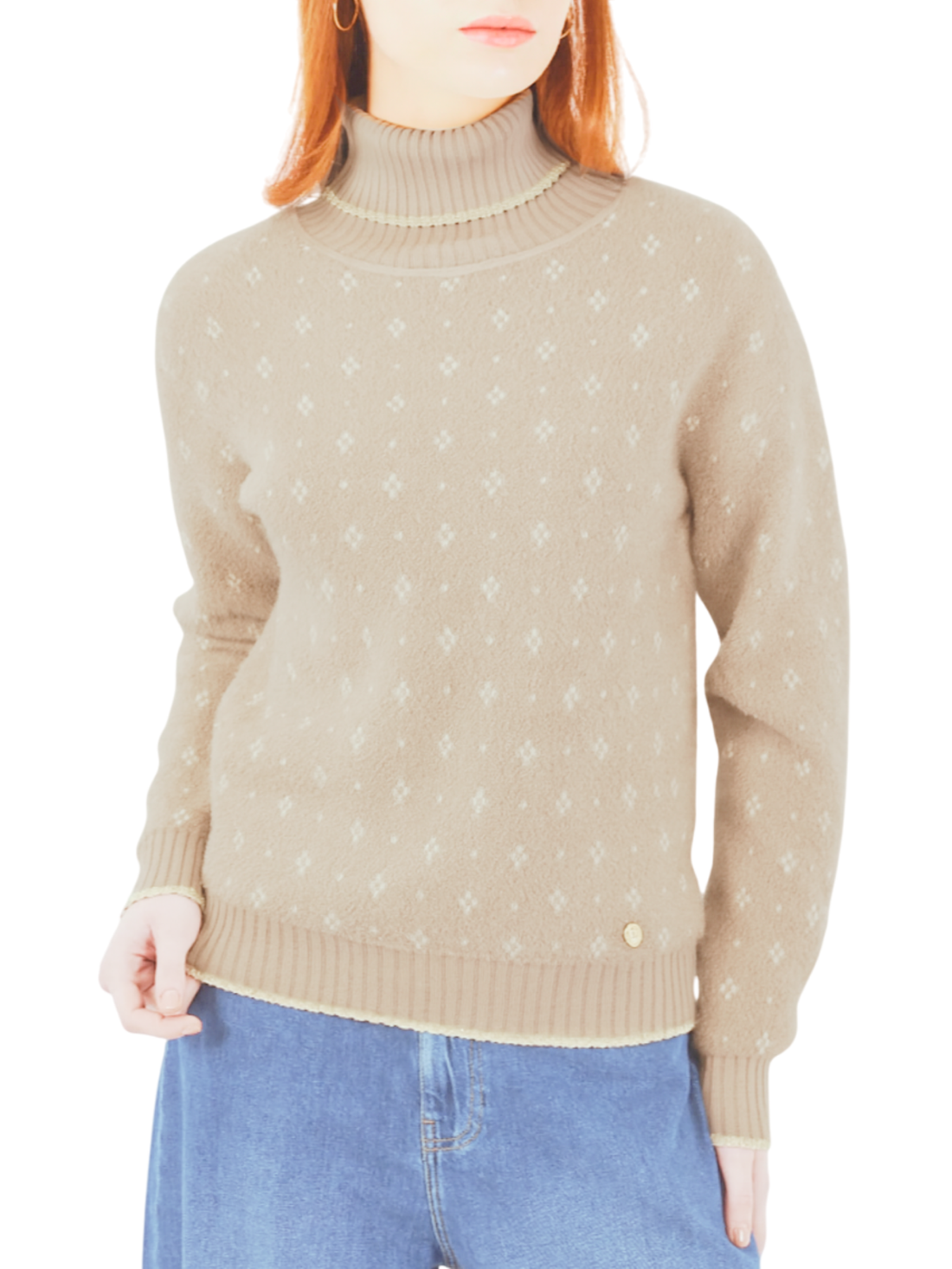 Yes Zee maglia dolcevita in tessuto furry beige