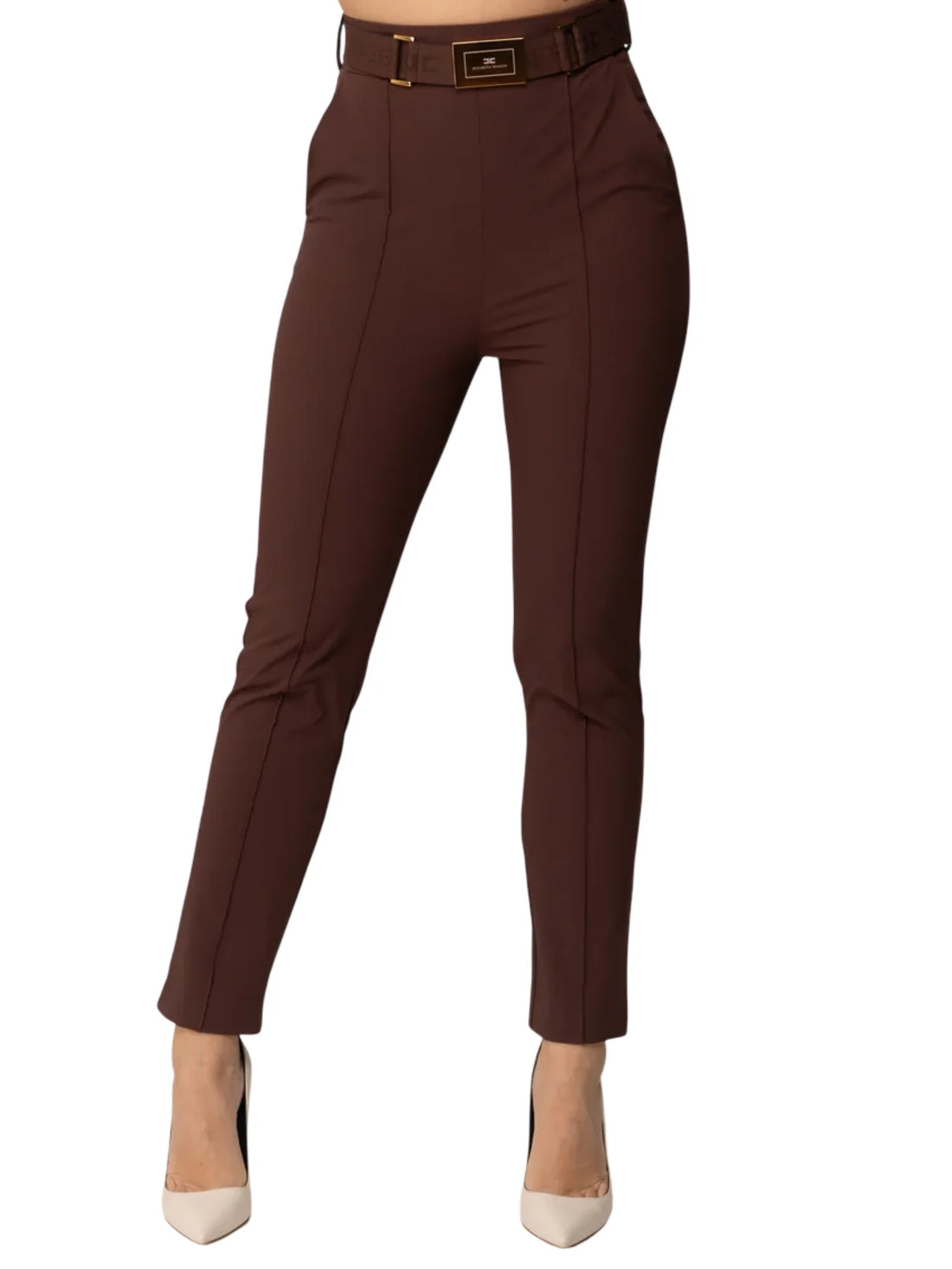 Elisabetta Franchi pantaloni slim in tessuto tecnico marrone