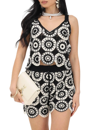 Only top crochet donna crop nero panna
