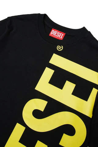 Diesel T-shirt bambino con maxi logo nero giallo