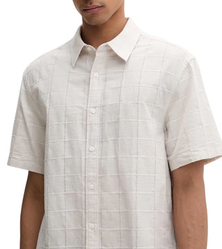 Calvin Klein camicia uomo in cotone check manica corta ecrù