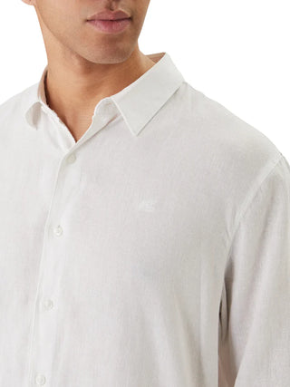 Calvin Klein camicia uomo manica lunga misto lino bianco