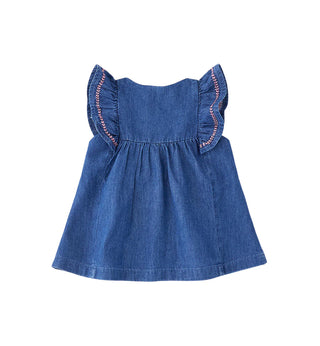 iDo abito neonata in denim con ricami lavaggio blu