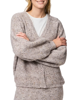 pcmesva ls boxy sequin knit cardigan bc 17161227 GREIGE-TONE IN TONE PIECES 