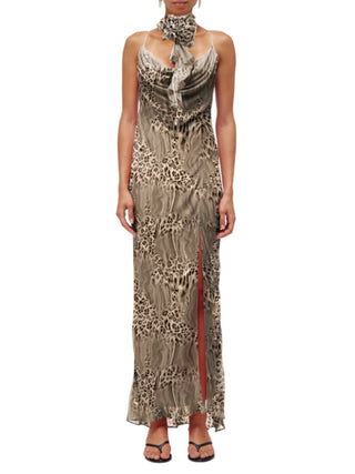 Blugirl abito lungo in chiffon stampa animalier beige