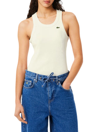 Lacoste canotta a costine donna panna