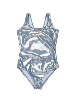 Diesel costume intero bambina in tessuto laminato argento