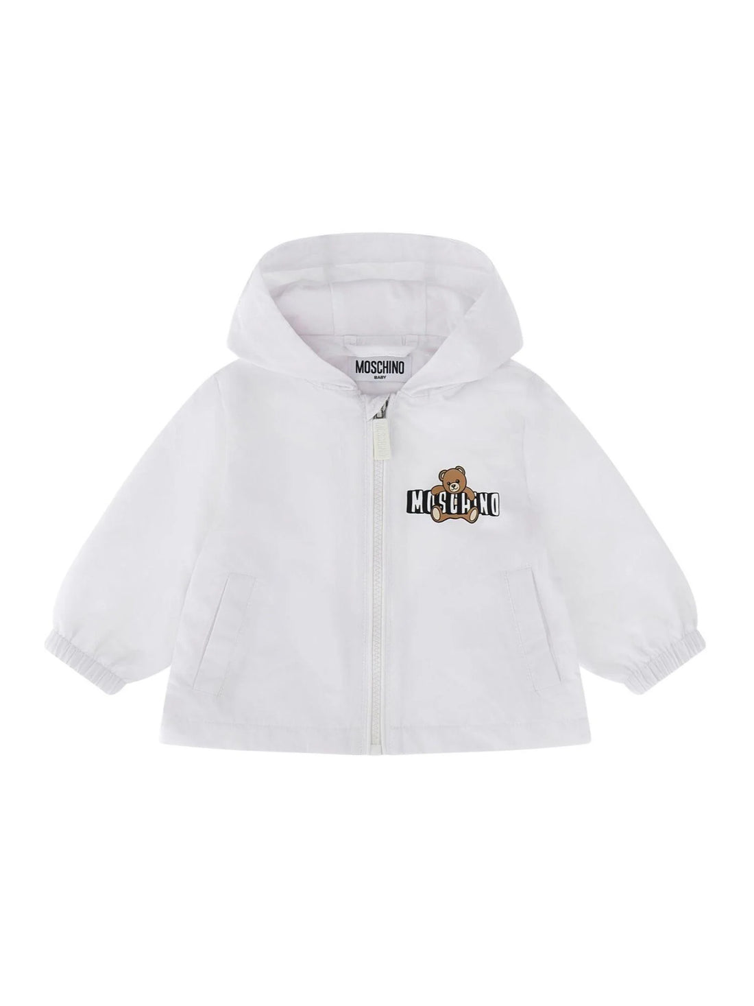 Moschino giubbino in nylon neonato con cappuccio bianco