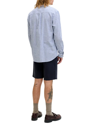 Jack&Jones camicia alla coreana misto lino a righe bianco azzurro