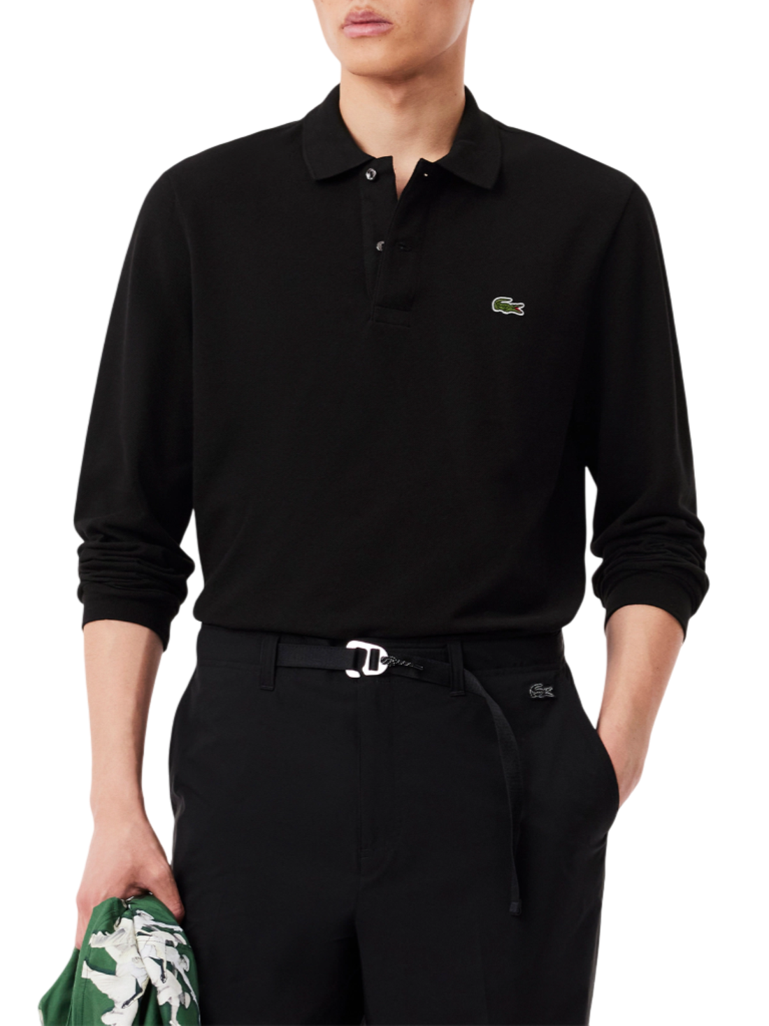 Lacoste polo manica lunga 12.12  in piquè nero