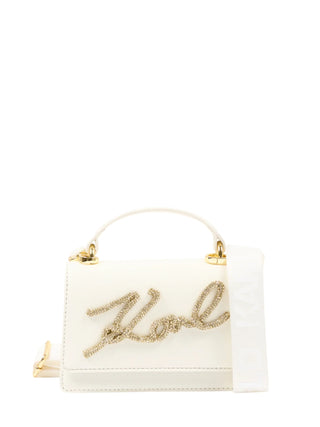 Karl Lagerfeld borsa in ecopelle saffiano con logo gioiello panna