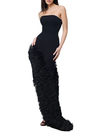 Alessandro Legora abito elegante lungo con rouches nero AT104-13 NERO A.LEGORA