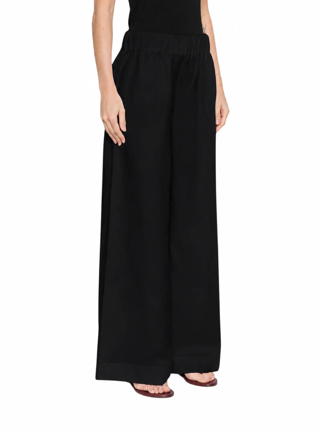 Jc Sophie pantaloni palazzo Leaf misto lino nero