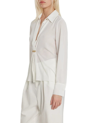 Relish camicia Laza manica lunga con spilla gioiello bianco latte