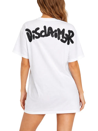 Disclaimer T-shirt donna manica corta con logo glitter bianco