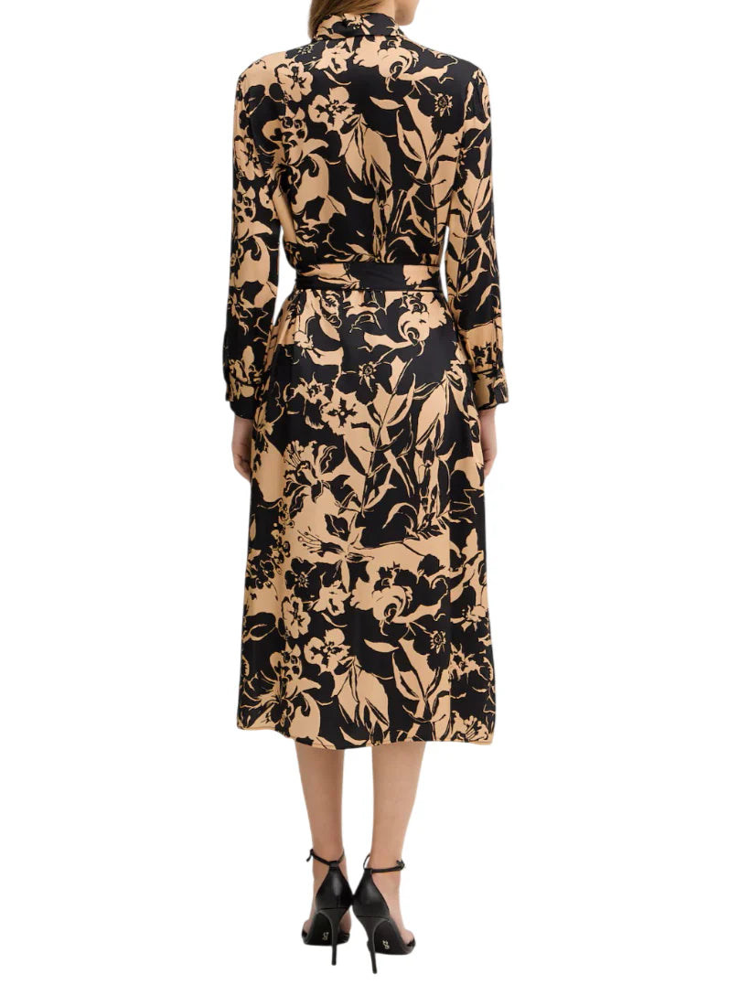 Simona Corsellini abito chemisier in fantasia con cintura beige nero