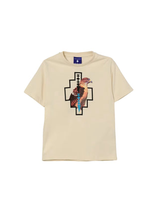 County of Milan T-shirt bambino manica corta con stampa aquila beige