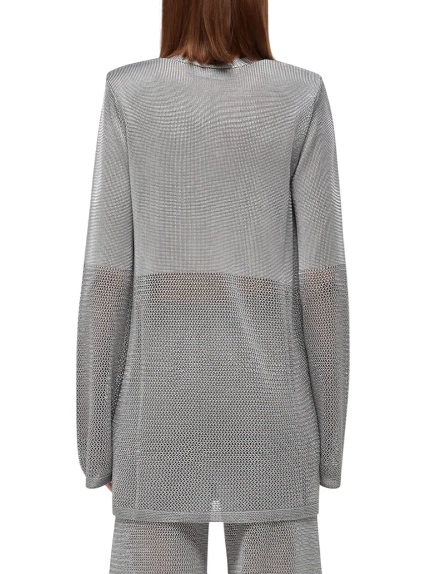 Blugirl cardigan crochet donna in viscosa con applicazioni floreali grigio