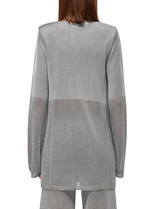 Blugirl cardigan crochet donna in viscosa con applicazioni floreali grigio