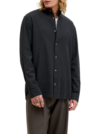 Jack&Jones camicia alla coreana misto lino nero