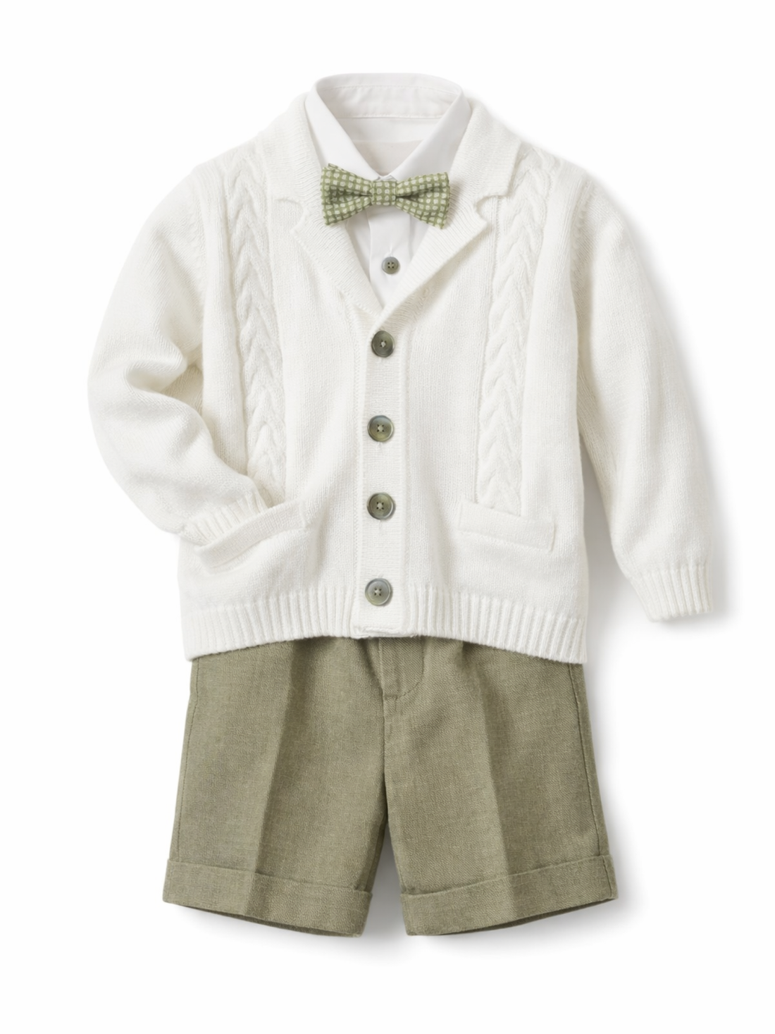 Colori Chiari completo elegante neonato cardigan camicia bermuda bianco verde