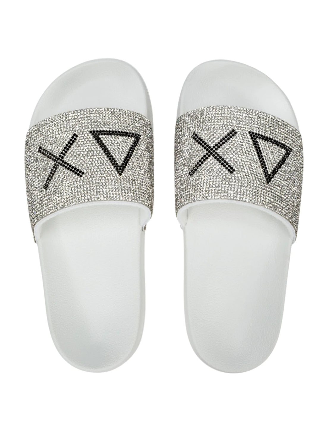 Sun68 ciabatte donna con logo e strass bianco
