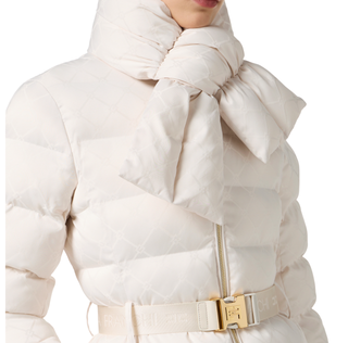 Elisabetta Franchi piumino lungo in fantasia logata con cintura panna PI84D56E2 DZ9 ELISABETTA FRANCHI 