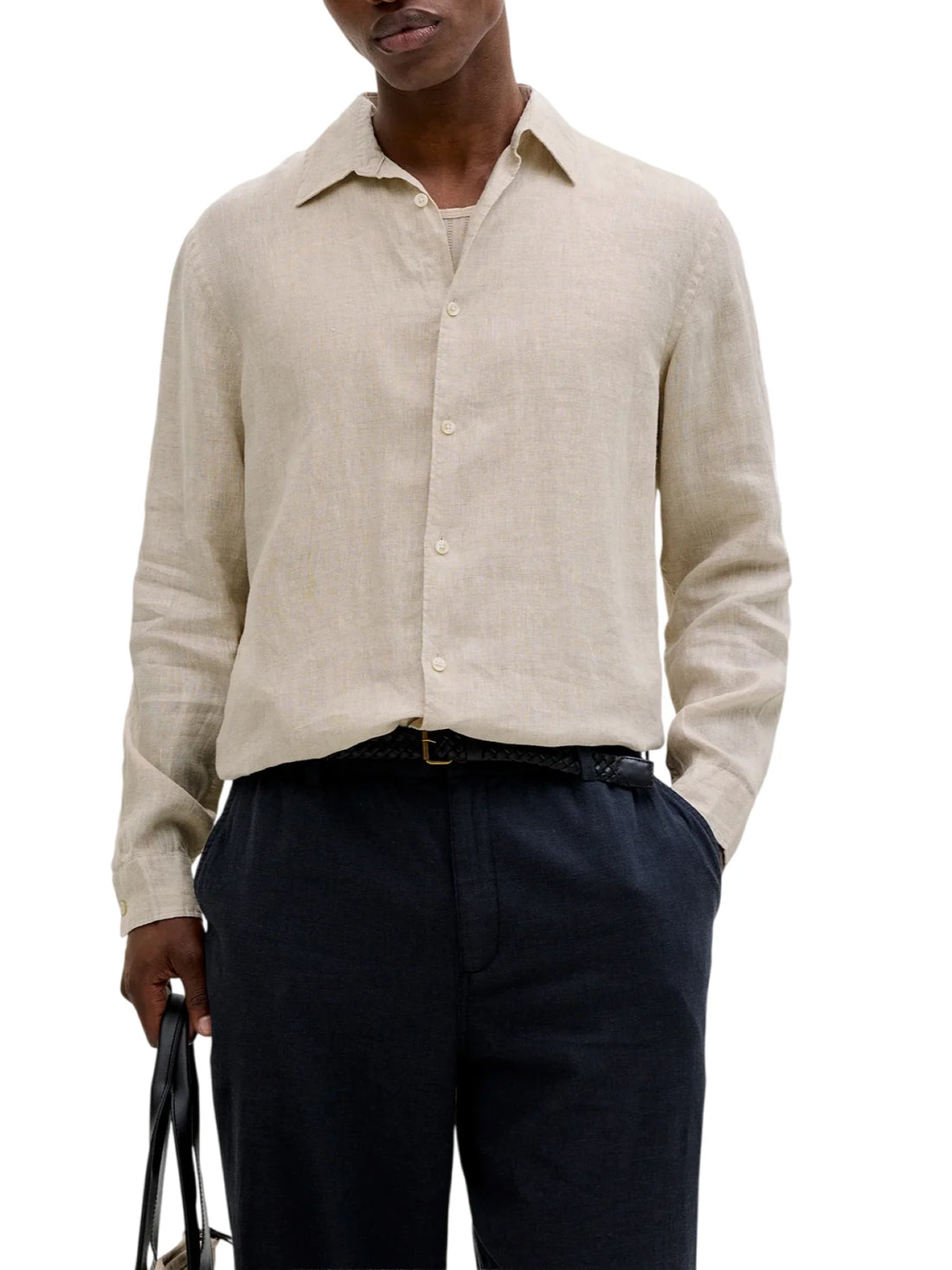 Jack&Jones camicia in lino uomo manica lunga ecrù