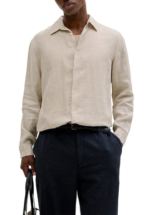 Jack&Jones camicia in lino uomo manica lunga ecrù
