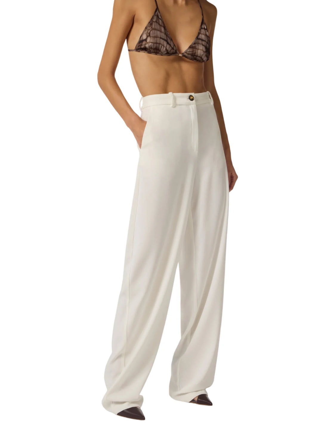 Elisabetta Franchi pantaloni gamba larga tessuto crepe panna