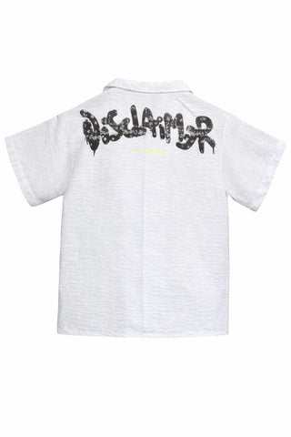 Disclaimer camicia bambino manica corta stampa logo bianco