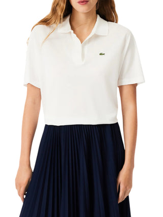 Lacoste polo manica corta donna in piquè avorio