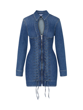 Liu Jo abito corto in denim con stringhe lavaggio medio